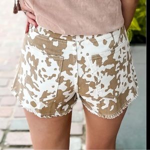 NWT Cow Print Denim Shorts